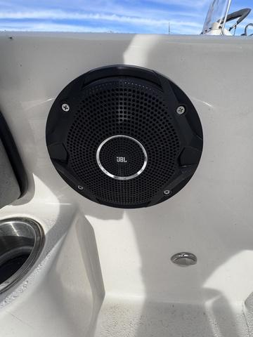 Slide: The Image of 2025 Carolina Skiff 22 Ultra Elite with JBL speaker on deck. - 24