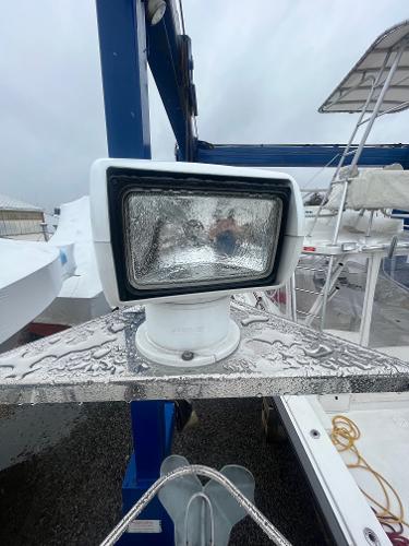 Slide: The Image of Close-up of spotlight on 2006 Carver 36 Mariner boat. - 9
