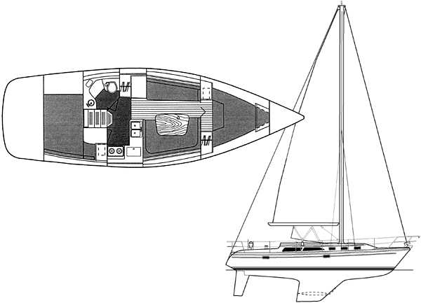 Slide: The Image of Line drawing of a 2000 Catalina 34 MkII sailboat with interior layout. - 21