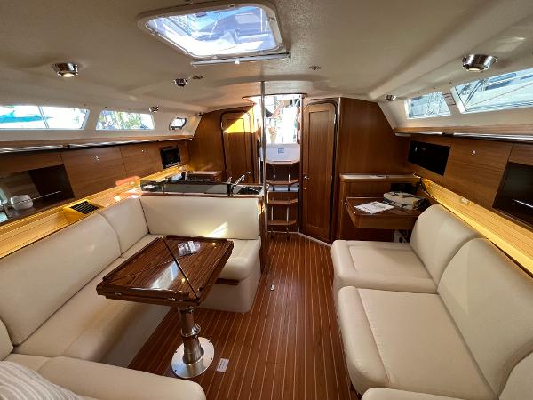 Slide: The Image of Luxurious interior of 2024 Catalina 355 sailboat with modern amenities and elegant design. - 14