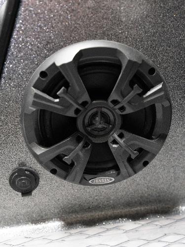 Slide: The Image of 2023 Caymas DV 20 boat speaker system close-up. - 19