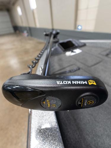 Slide: The Image of Close-up of Minn Kota trolling motor on 2023 Caymas DV 20 boat. - 9