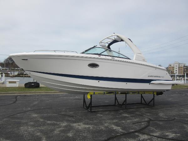 Slide: The Image of 2024 Chaparral 287 SSX boat on display, side view. - 4