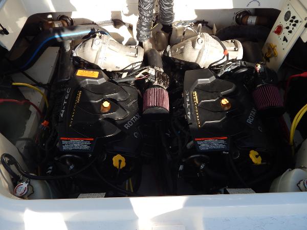 Slide: The Image of 2015 Chaparral Vortex 223 VRX engine compartment with dual Rotax engines. - 14