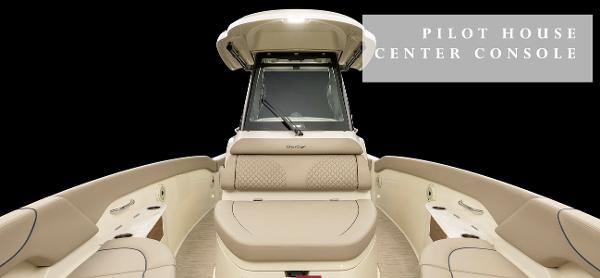 Slide: The Image of 2024 Chris-Craft Catalina 28 Pilot House Center Console boat interior. - 2