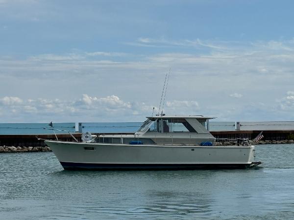 Slide: The Image of 1969 Chris-Craft Commander boat cruising on calm waters under a clear sky. - 27