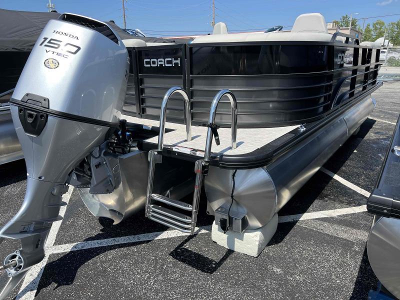 Slide: The Image of 2023 Coach 223 RFC pontoon boat with Honda 150 VTEC outboard motor. - 11