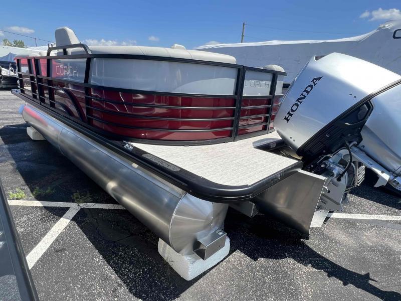 Slide: The Image of 2023 Coach 223 RFC pontoon boat with Honda outboard motor. - 12