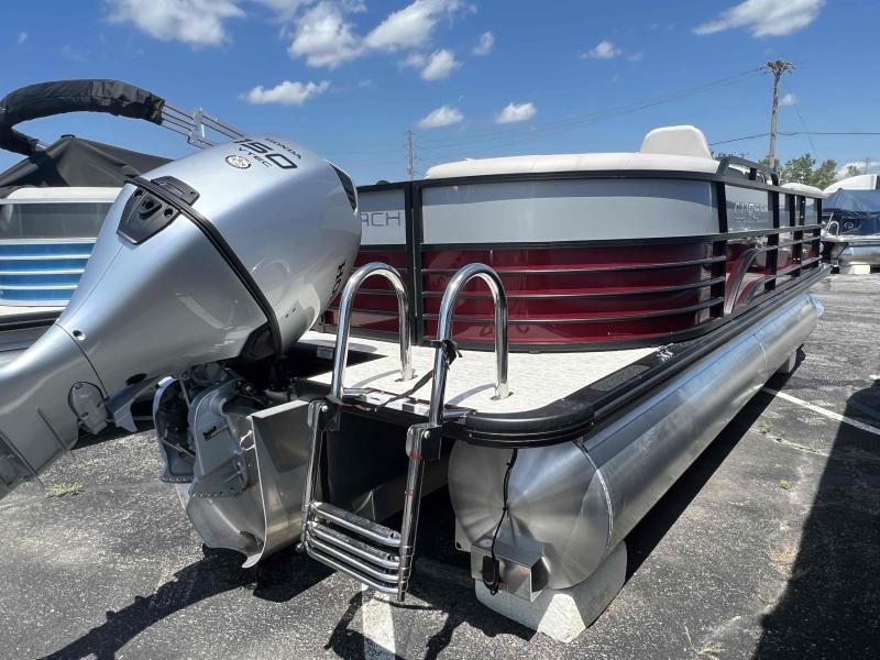 Slide: The Image of 2023 Coach 223 RFC pontoon boat with Yamaha 150 outboard motor. - 13