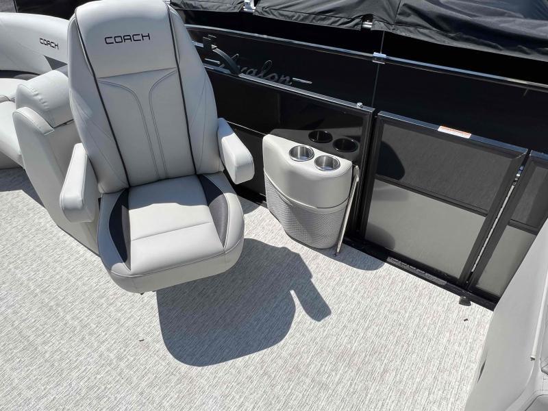 Slide: The Image of 2023 Coach 223 RFC boat interior with gray captain's chair and cup holders. - 7