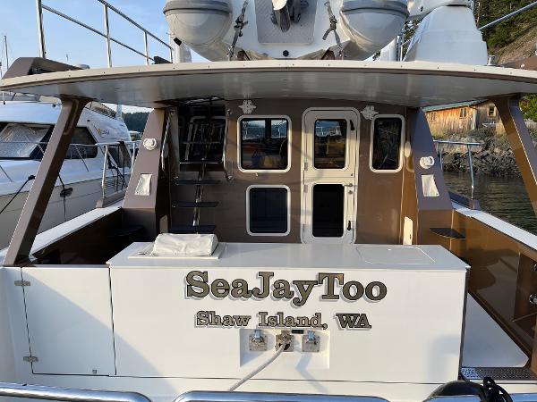 Slide: The Image of Coastal Craft 56 yacht "SeaJayToo" docked at Shaw Island, WA, rear view, 2012 model. - 14