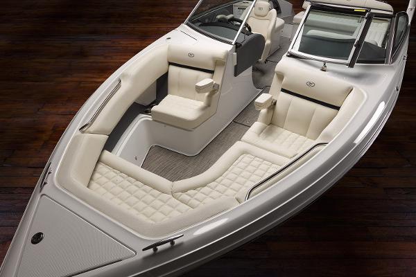 Slide: The Image of Manufacturer Provided Image: 2020 Cobalt R7 Surf boat interior with luxurious white seating. - 6