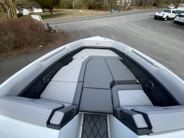 Slide: The Image of 2024 Cobalt R8 Outboard boat with spacious bow seating and modern upholstery. - 38