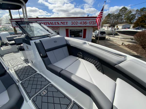 Slide: The Image of 2024 Cobalt R8 Outboard boat interior with luxurious seating and modern design. - 41
