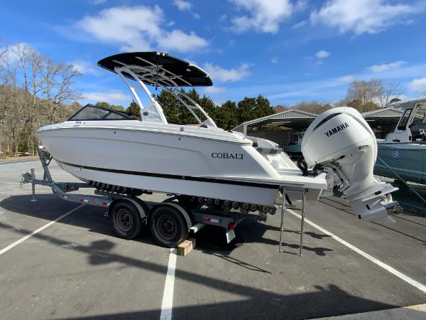 Slide: The Image of 2024 Cobalt R8 Outboard boat with Yamaha engine on trailer. - 6