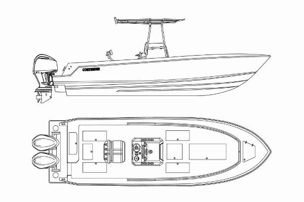 Slide: The Image of Manufacturer Provided Image: Line drawing of a 2018 Contender 28 Tournament boat, side and top views. - 15