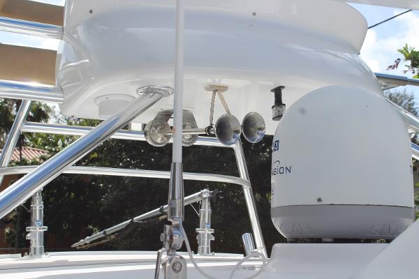 Slide: The Image of Close-up of 2008 Contender 38 Express boat's radar and horn system. - 6
