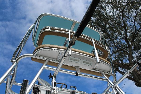 Slide: The Image of 2008 Contender 38 Express boat tower against blue sky. - 8