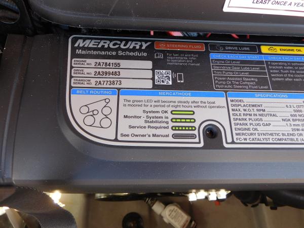 Slide: The Image of Mercury maintenance schedule label on 2024 Crownline 240 SS LPX boat. - 17