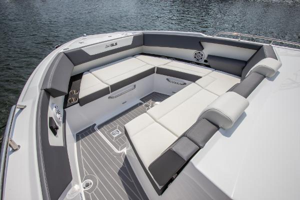 Slide: The Image of 2023 Cruisers Yachts 34 GLS boat with spacious seating area on the deck. - 22