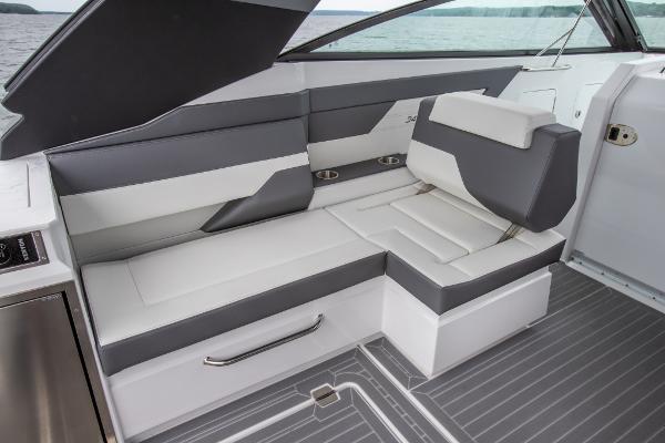 Slide: The Image of 2023 Cruisers Yachts 34 GLS interior seating with modern design and comfortable upholstery. - 25