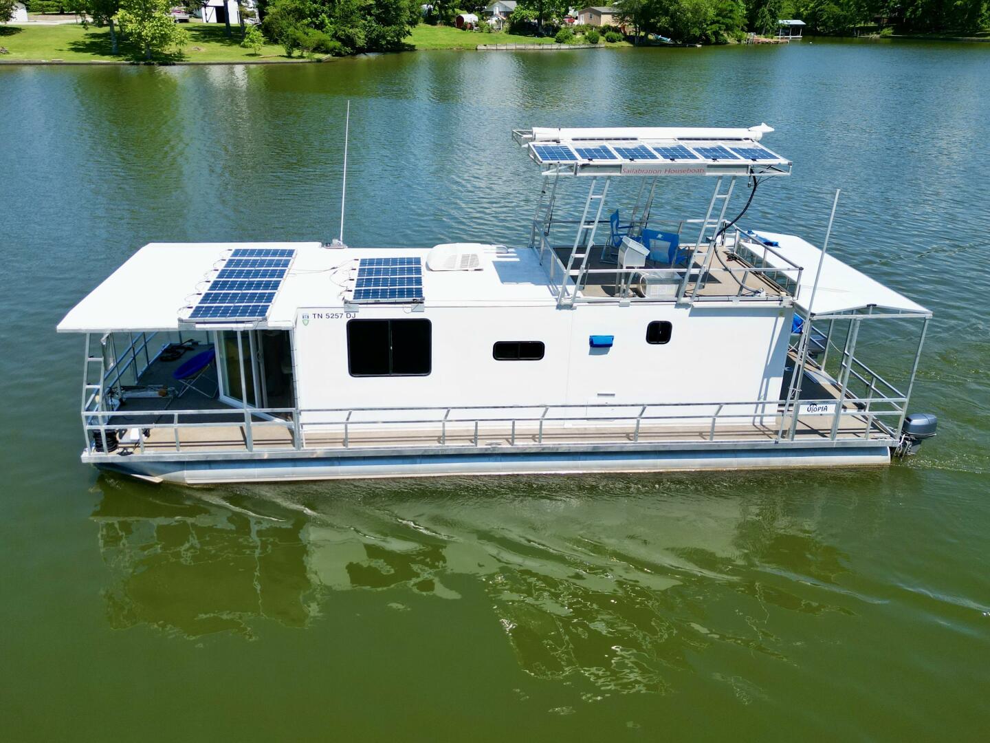 Slide: The Image of Custom Dennison's Custom Trailer Works/Sailabration 14 x 43 Solar Electric Aluminum Tritoon Houseboat 2003 - 4498900