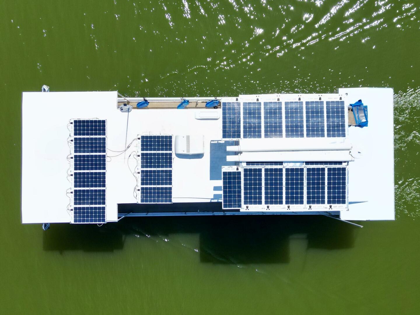 Slide: The Image of Custom Dennison's Custom Trailer Works/Sailabration 14 x 43 Solar Electric Aluminum Tritoon Houseboat 2003 - 4499147