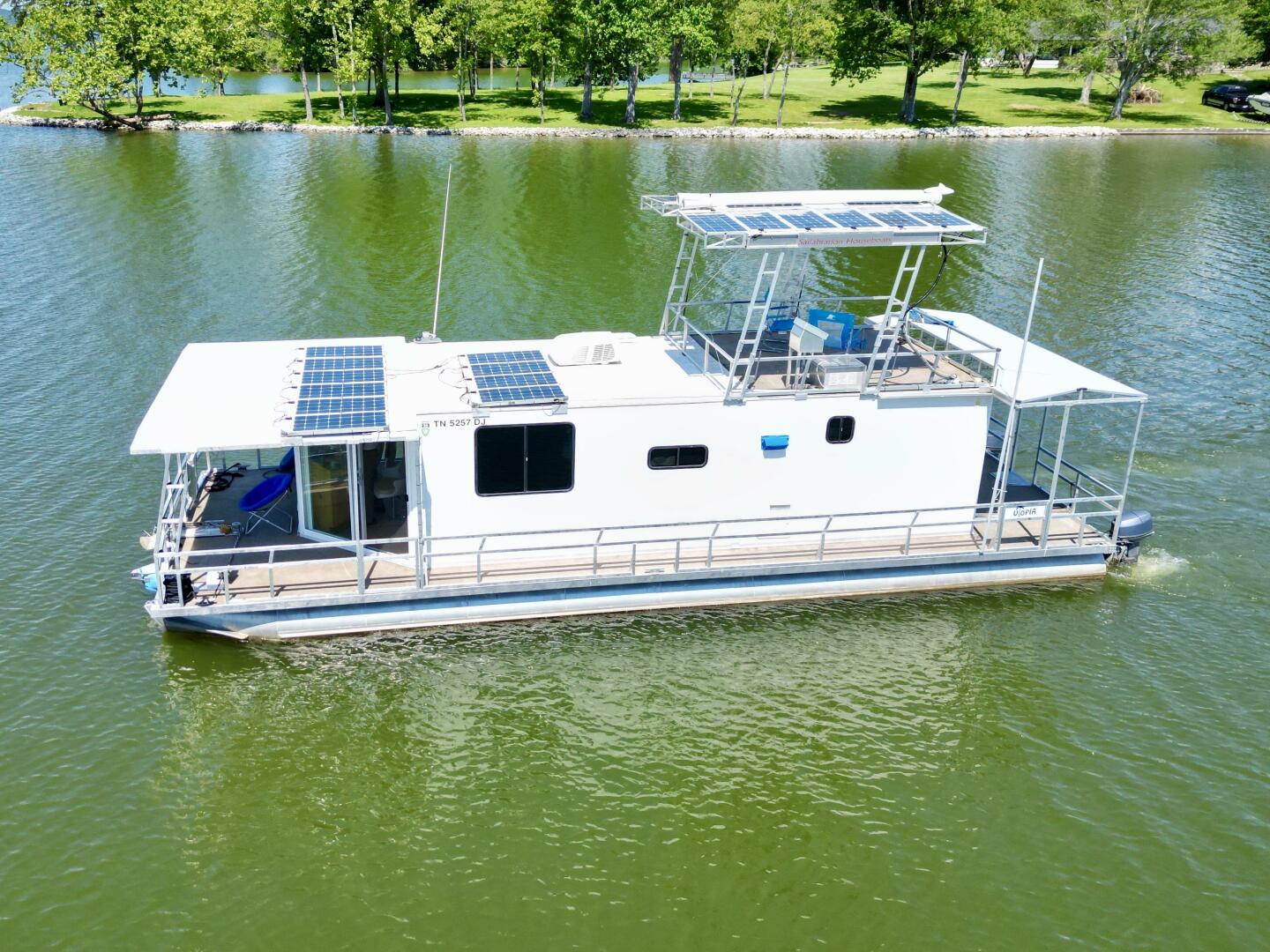 Slide: The Image of Custom Dennison's Custom Trailer Works/Sailabration 14 x 43 Solar Electric Aluminum Tritoon Houseboat 2003 - 4499148