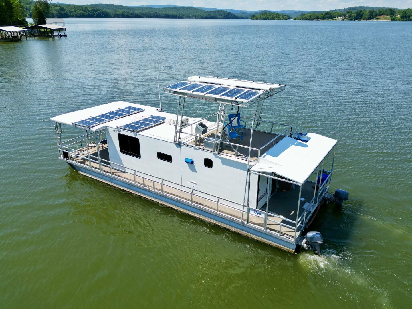 Slide: The Image of Custom Dennison's Custom Trailer Works/Sailabration 14 x 43 Solar Electric Aluminum Tritoon Houseboat 2003 - 4499149
