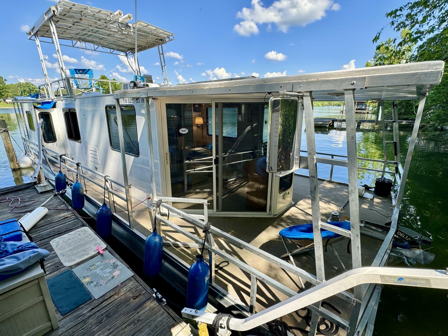 Slide: The Image of Custom Dennison's Custom Trailer Works/Sailabration 14 x 43 Solar Electric Aluminum Tritoon Houseboat 2003 - 4498951