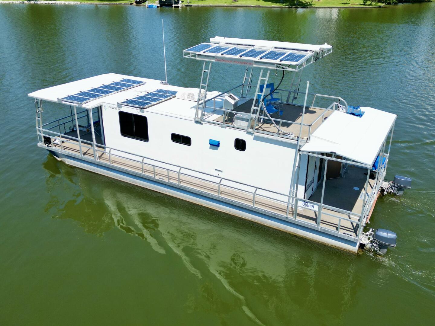 Slide: The Image of Custom Dennison's Custom Trailer Works/Sailabration 14 x 43 Solar Electric Aluminum Tritoon Houseboat 2003 - 4498903