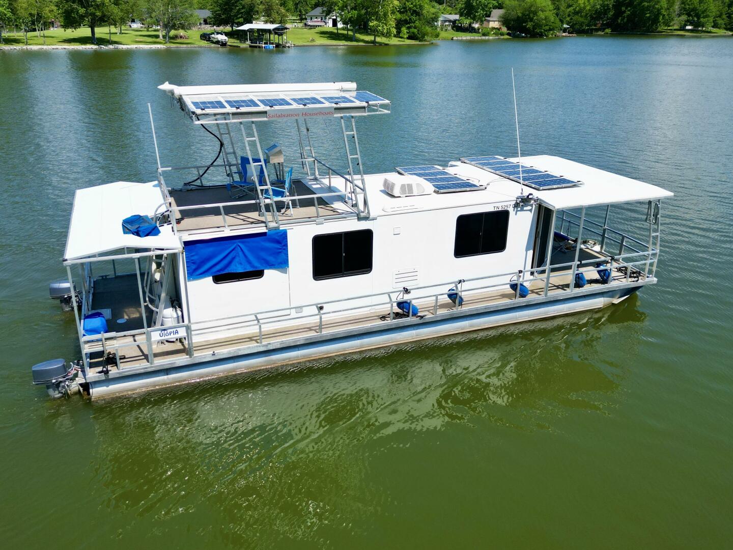 Slide: The Image of Custom Dennison's Custom Trailer Works/Sailabration 14 x 43 Solar Electric Aluminum Tritoon Houseboat 2003 - 4498917