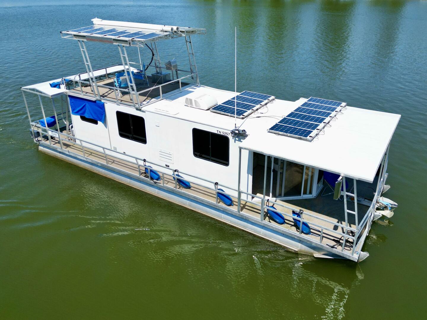 Slide: The Image of Custom Dennison's Custom Trailer Works/Sailabration 14 x 43 Solar Electric Aluminum Tritoon Houseboat 2003 - 4498920