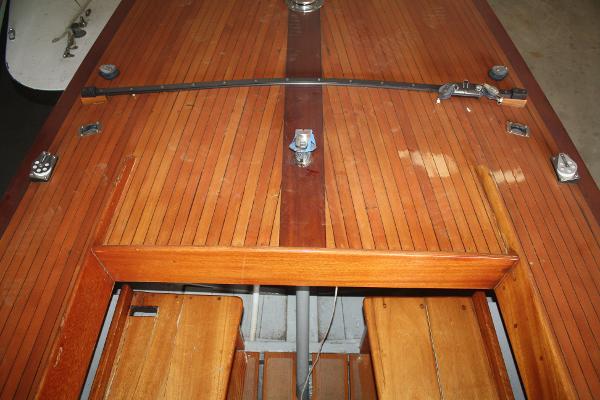 Slide: The Image of 1934 Custom Northern Michigan NM wooden boat deck with hatch and hardware. - 2