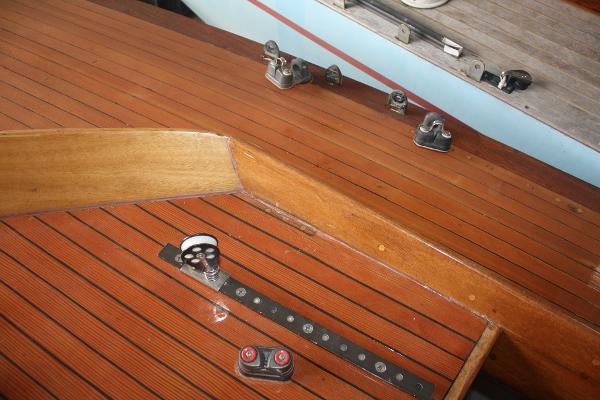 Slide: The Image of 1934 Custom Northern Michigan NM wooden boat deck with fittings and hardware. - 21
