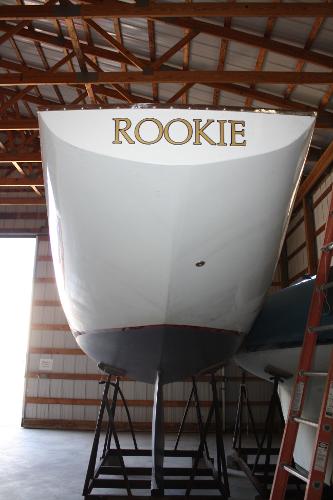Slide: The Image of 1934 Custom Northern Michigan NM boat Rookie in storage. - 6