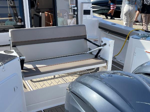 Slide: The Image of 2023 Cutwater C-288 boat interior with seating and outboard motors. - 13