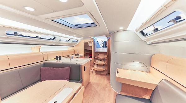 Slide: The Image of Modern interior of 2025 Dehler 38 SQ yacht with sleek design and ample natural light. - 17