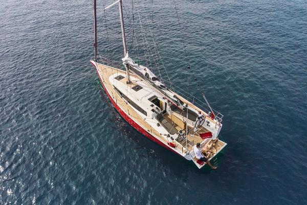 Slide: The Image of Aerial view of 2025 Dehler 38 SQ sailboat on open water. - 8
