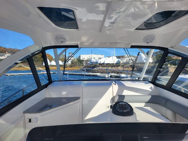 Slide: The Image of Interior view of 2018 Everglades 360 LXC boat with panoramic windows. - 6