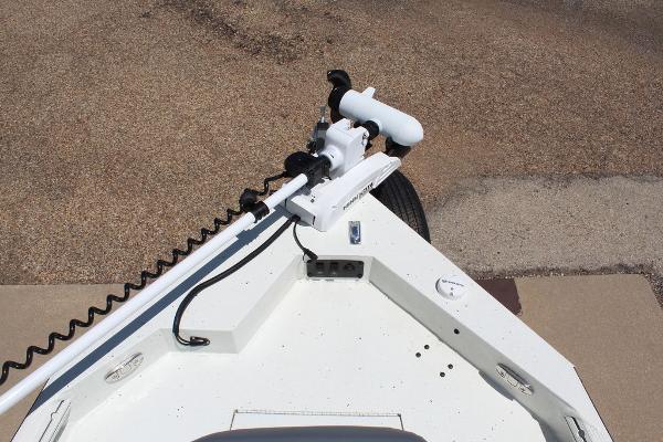 Slide: The Image of 2022 Excel Bay Pro 203 boat bow with trolling motor. - 8