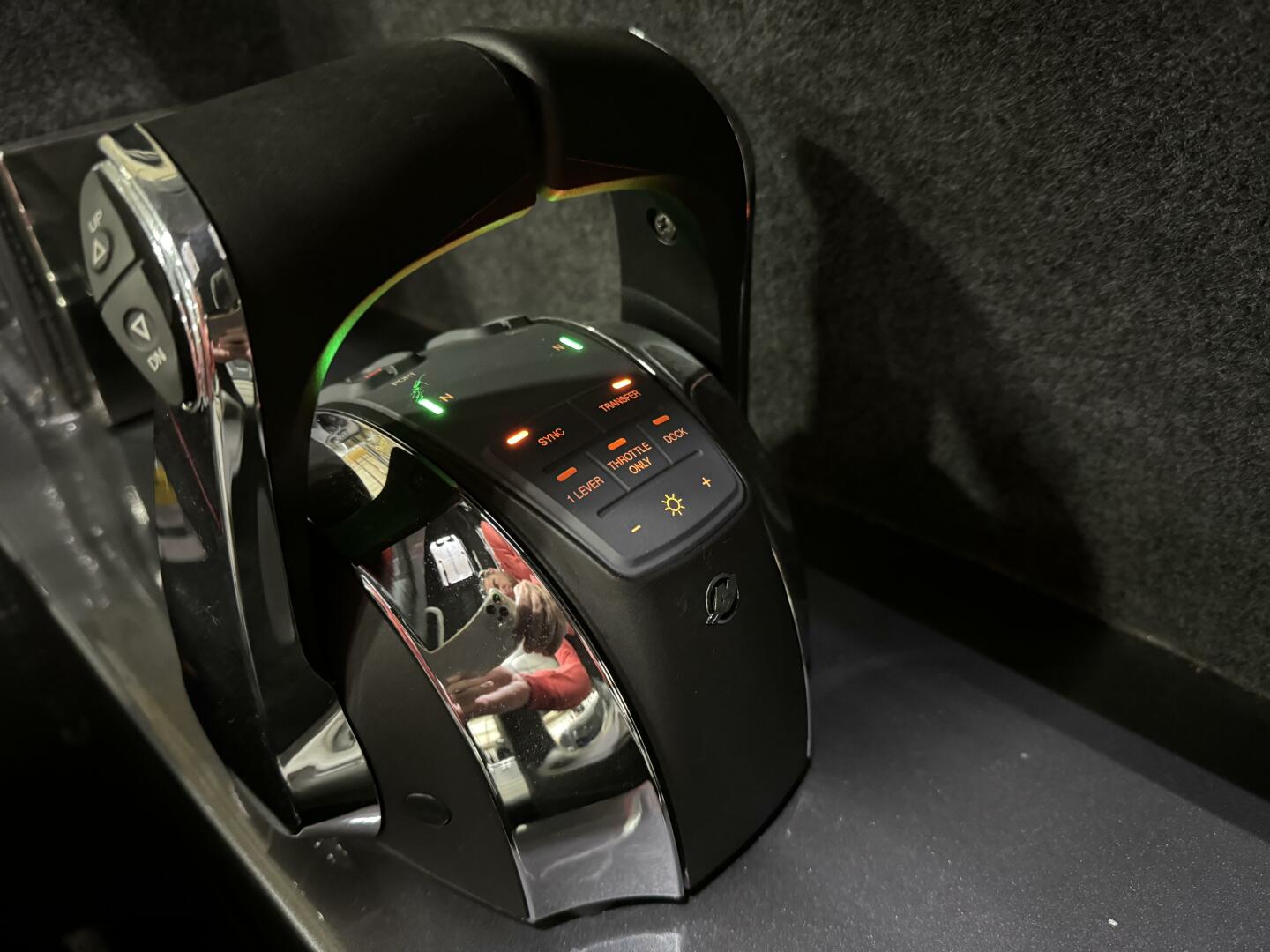 Slide: The Image of Gear Shift and Throttle controls Digital throttle and gear shift controls on this 2020 Extreme Boats 795 Walk around for sale by Parma Marine 440-221-9001 - 5311279