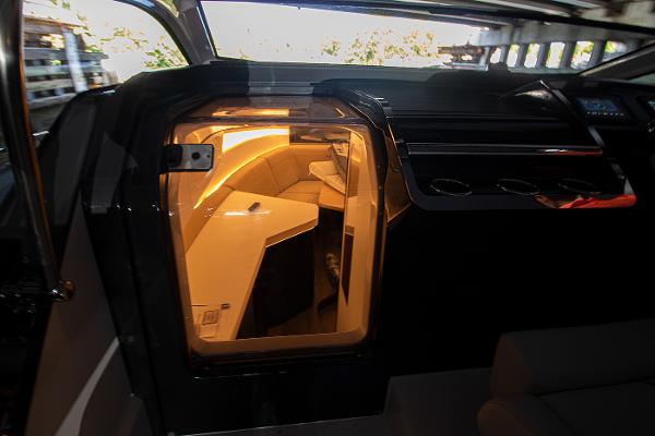 Slide: The Image of 2021 Fairline F Line 33 cabin interior with ambient lighting. - 12