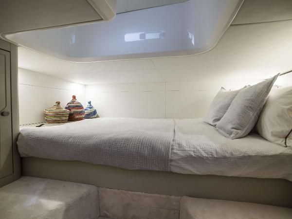 Slide: The Image of Luxurious cabin interior of 2021 Fairline F Line 33 yacht with cozy bed. - 16