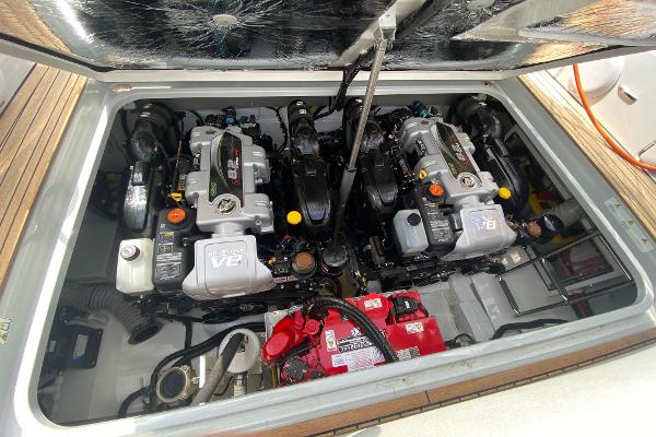 Slide: The Image of Engine compartment of 2022 Fairline F//Line 33 with twin V8 engines. - 18