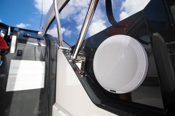 Slide: The Image of Close-up of a 2021 Fairline F Line 33 boat speaker system. - 32