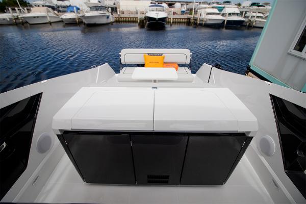 Slide: The Image of 2021 Fairline F Line 33 yacht interior with marina view. - 34