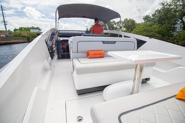 Slide: The Image of 2021 Fairline F Line 33 luxury yacht interior with seating and table. - 38