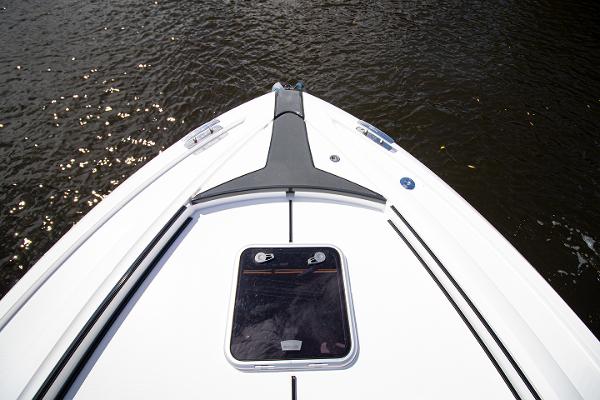 Slide: The Image of 2021 Fairline F Line 33 boat bow on water. - 7