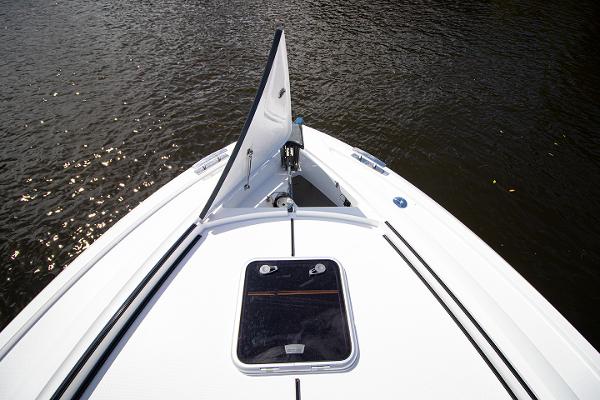Slide: The Image of 2021 Fairline F Line 33 boat bow on water. - 8